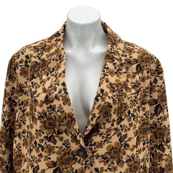 Free People Women’s Medium Cali Blazer Floral Print Boxy Brown Jacket NWT $168 - Picture 6 of 13